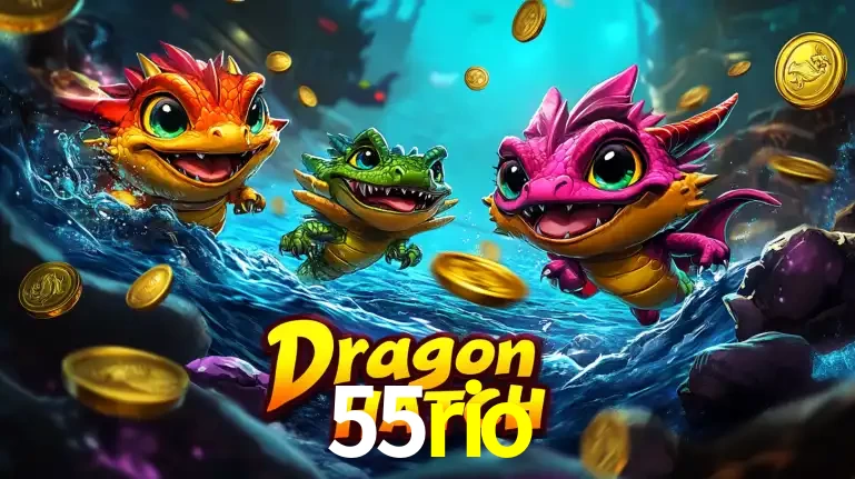 Arte promocional do jogo Dragon Hatch com três adoráveis dragões bebês nadando entre moedas de ouro, um dos slots mais divertidos para jogar no cassino 55rio.