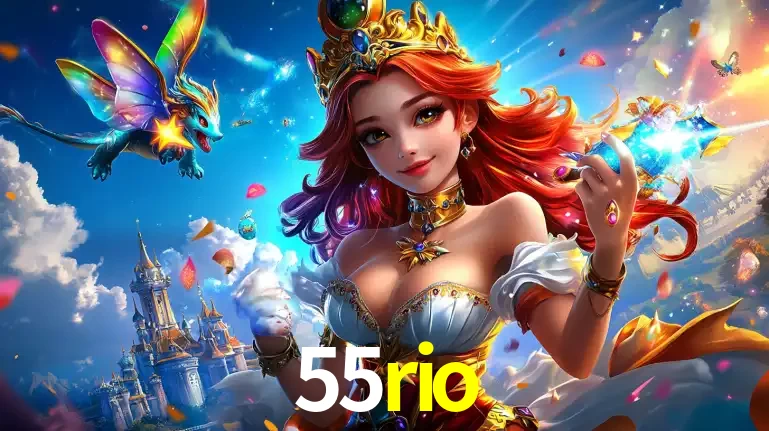 A princesa de um reino de fantasia mágico, com seu pequeno dragão, apresentando um mundo de prêmios encantados nos jogos de caça-níqueis do cassino 55rio.